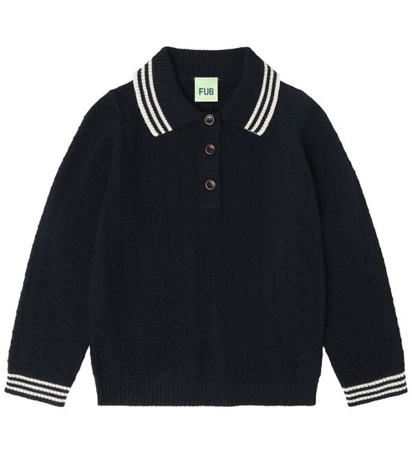 FUB Polobluse - Strik - Uld - ZigZag - Dark Navy