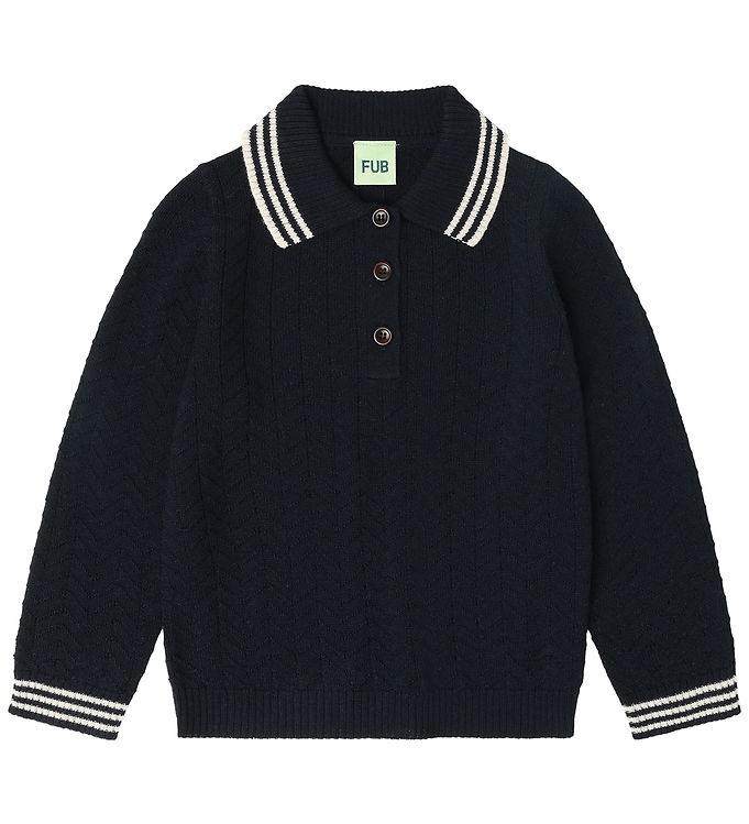 FUB Polobluse - Strik - Uld - ZigZag - Dark Navy FUB Polobluse - Strik - Uld - ZigZag - Dark Navy