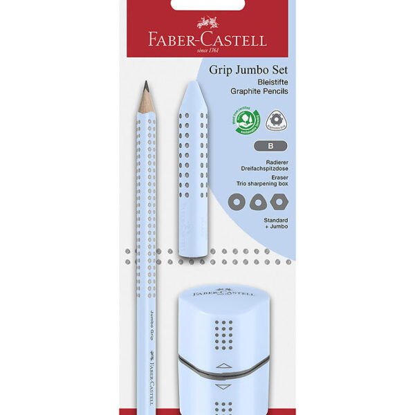 Faber-Castell Blyantsæt - Grip Jumbo - 3 Dele - Sky Blue Faber-Castell Blyantsæt - Grip Jumbo - 3 Dele - Sky Blue