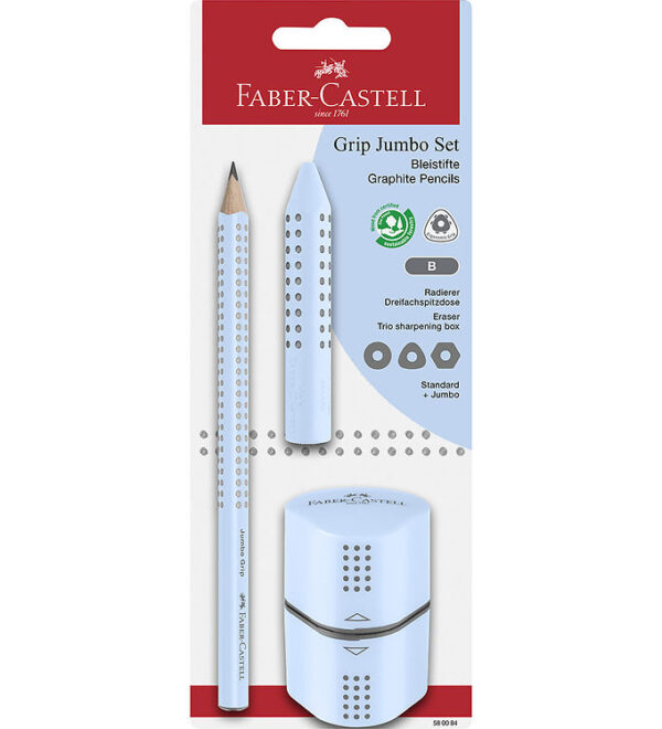 Faber-Castell Blyantsæt - Grip Jumbo - 3 Dele - Sky Blue