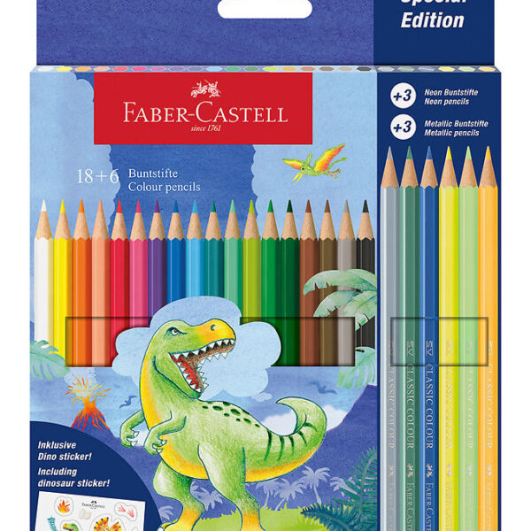 Faber-Castell Farveblyanter - 18+6 stk. - Dinosaur Metallic/Neon Faber-Castell Farveblyanter - 18+6 stk. - Dinosaur Metallic/Neon