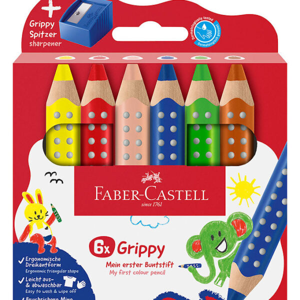 Faber-Castell Farveblyanter - XXL Jumbo Grip + Spidser - 6 stk.