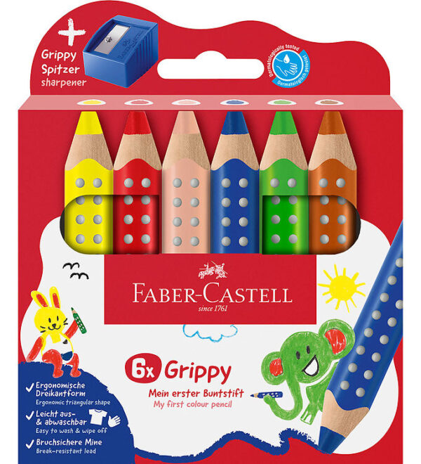 Faber-Castell Farveblyanter - XXL Jumbo Grip + Spidser - 6 stk.