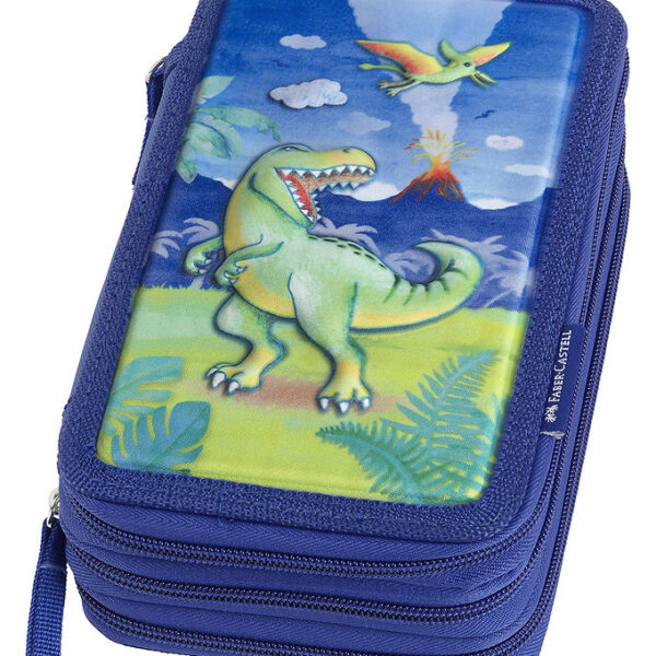 Faber-Castell Penalhus m. Indhold - Dinosaur - Blå