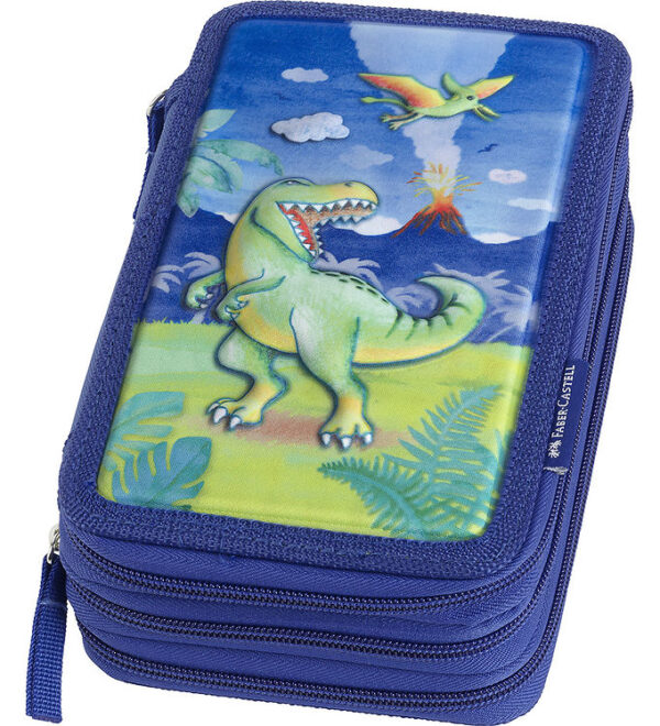 Faber-Castell Penalhus m. Indhold - Dinosaur - Blå