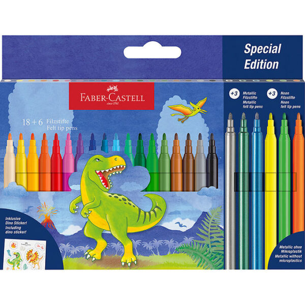 Faber-Castell Tuscher - 18+3 Metallic + 3 Neon - Dinosaur
