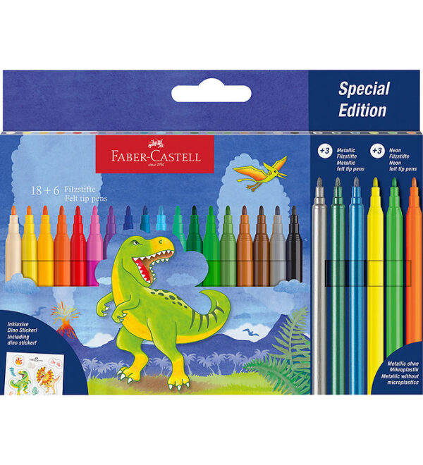 Faber-Castell Tuscher - 18+3 Metallic + 3 Neon - Dinosaur