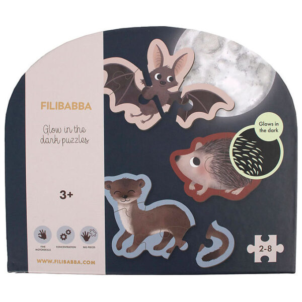 Filibabba Puslespil - Selvlysende - 2-8 Brikker - Skovens Dyr