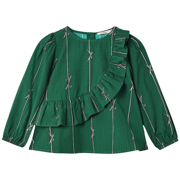 Fliink Bluse - Bowie - Hunter Green Bow AOP