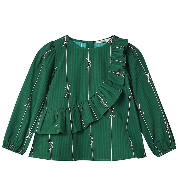Fliink Bluse - Bowie - Hunter Green Bow AOP