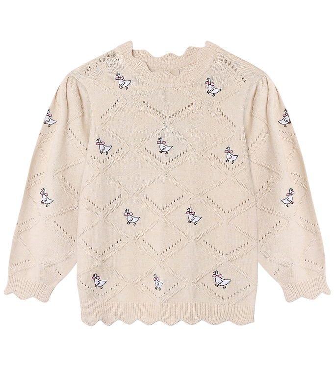 Fliink Bluse - Strik - Alon - Goose - Sandshell m. Hulmønster