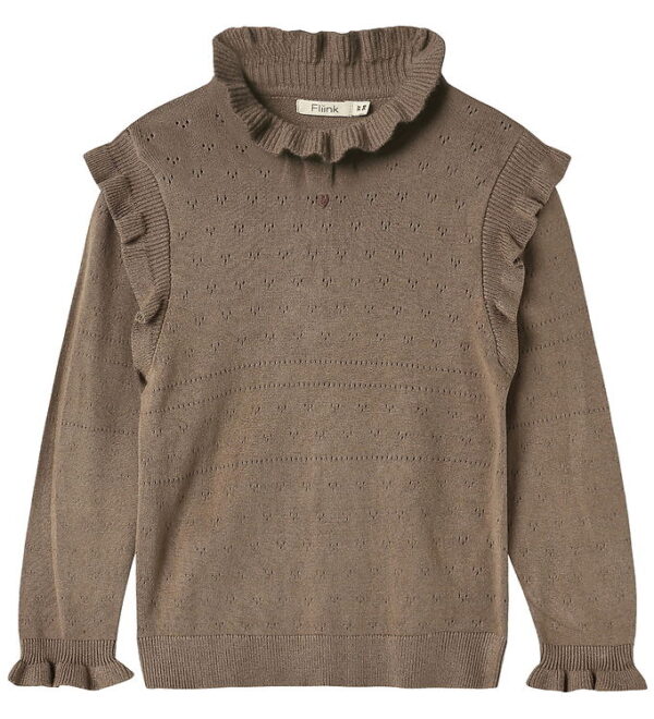 Fliink Bluse - Strik - Fame - Pine Bark m. Hulmønster