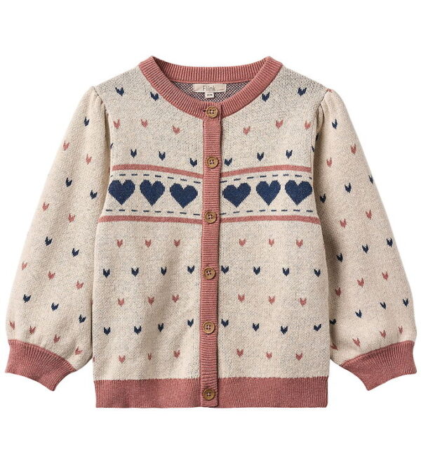 Fliink Cardigan - Bomuld/Uld - Nova - Multi Heart - Sandshell Fliink Cardigan - Bomuld/Uld - Nova - Multi Heart - Sandshell
