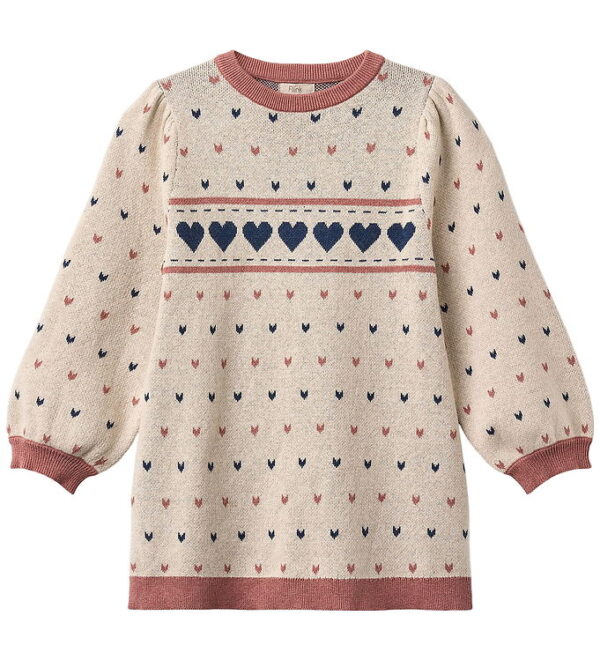 Fliink Kjole - Bomuld/Uld - Nova - Multi Heart - Sandshell