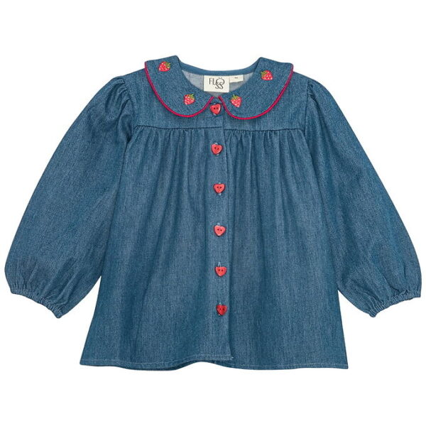 Flöss Bluse - Vilma - Denim - Mid Blue Strawberry