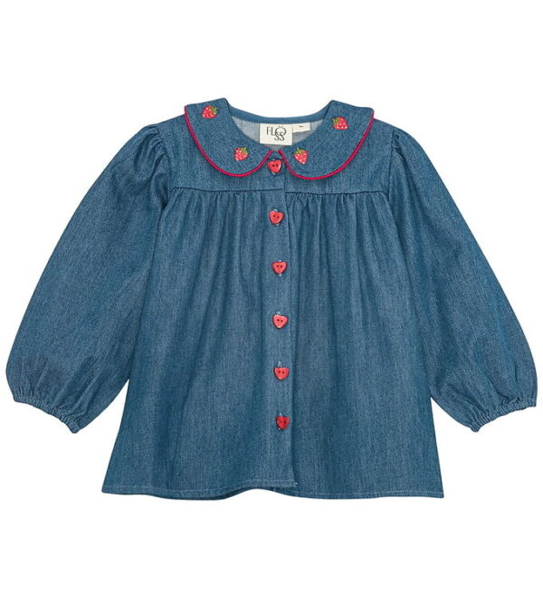 Flöss Bluse - Vilma - Denim - Mid Blue Strawberry