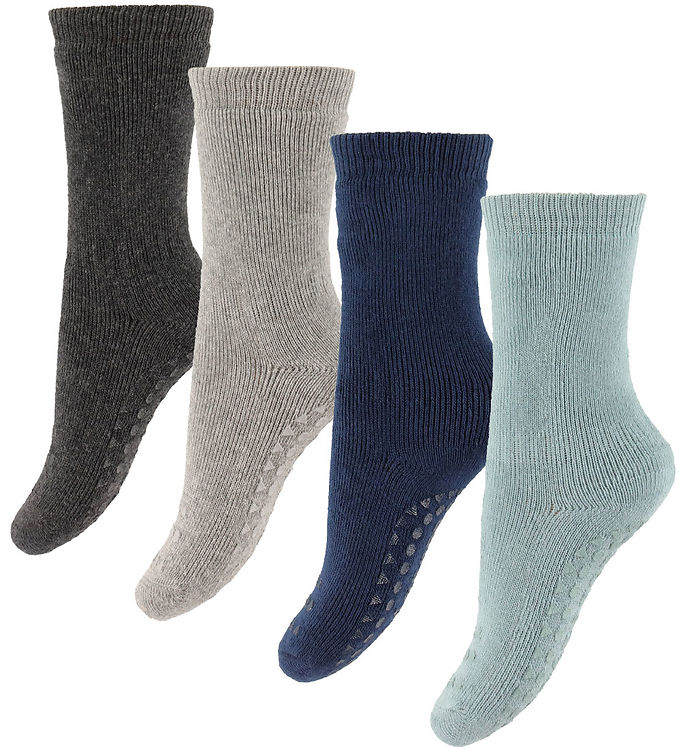 GoBabyGo Skridsikre Strømper - 4-Pak - Blå/Grå