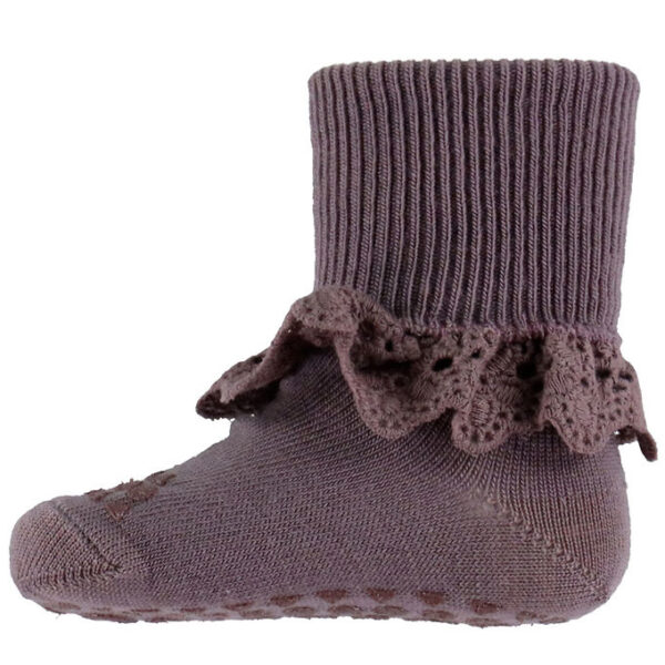 GoBabyGo Skridsikre Strømper - Uld - Dark Purple Dove m. Blonde