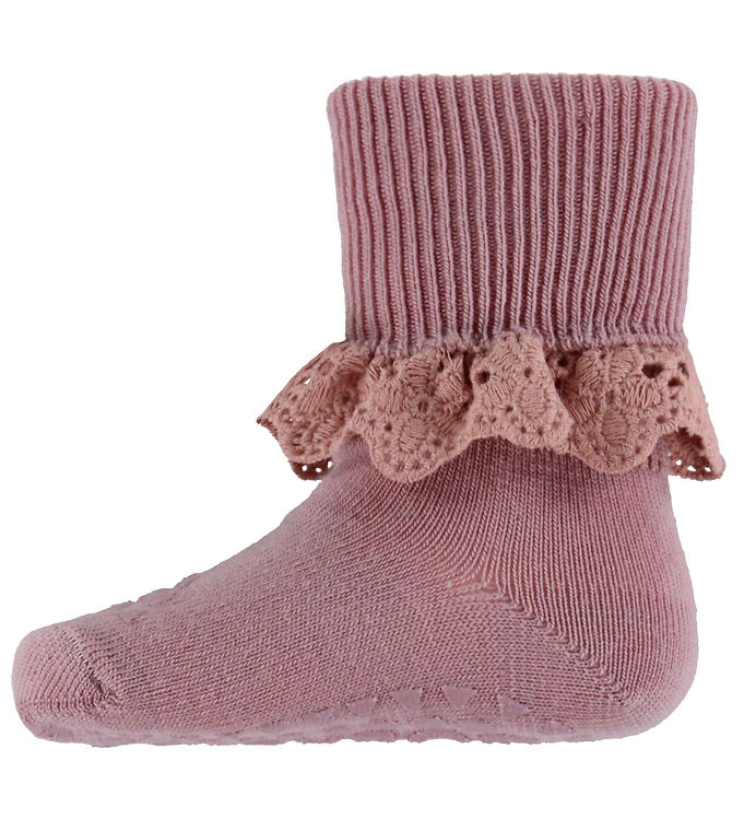 GoBabyGo Skridsikre Strømper - Uld - Woodrose m. Blonde GoBabyGo Skridsikre Strømper - Uld - Woodrose m. Blonde