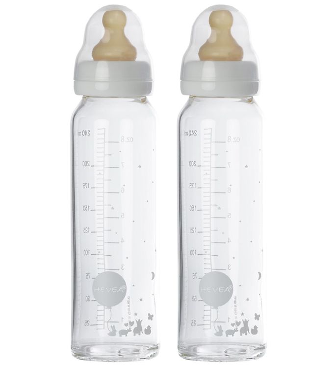 Hevea Sutteflaske - 240 ml - 2-pak - Hvid/Glas Hevea Sutteflaske - 240 ml - 2-pak - Hvid/Glas