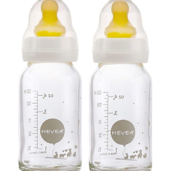 Hevea Sutteflasker - 2-pak - Glas & Naturgummi - Hvid
