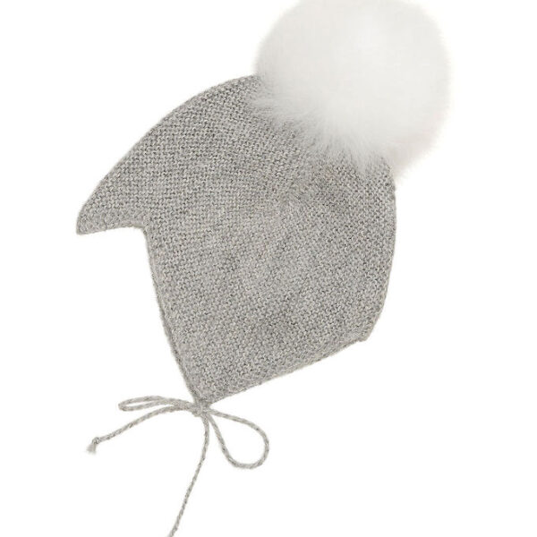 Huttelihut Babyhjelm m. Kvast - Alpakauld - Strik - Gråmeleret