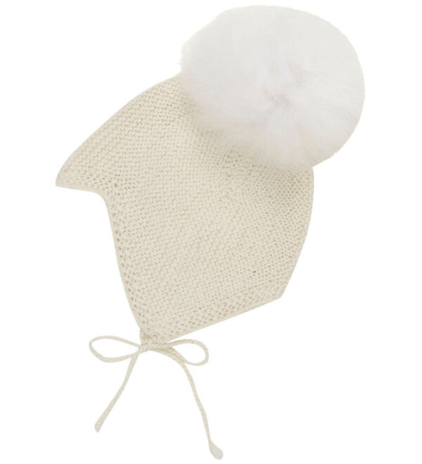 Huttelihut Babyhjelm m. Kvast - Alpakauld - Strik - Off-white Huttelihut Babyhjelm m. Kvast - Alpakauld - Strik - Off-white
