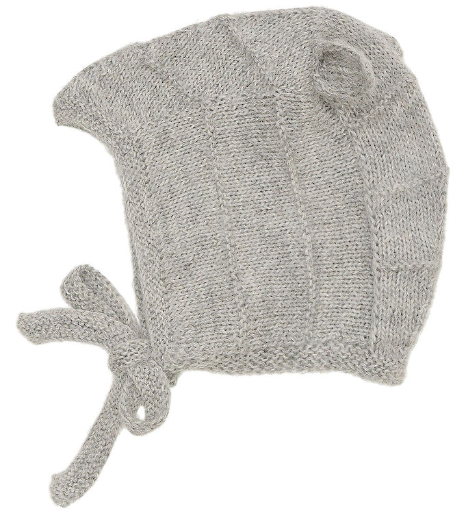 Huttelihut Babyhjelm m. Ører - Alpakauld - Strik - Gråmeleret Huttelihut Babyhjelm m. Ører - Alpakauld - Strik - Gråmeleret