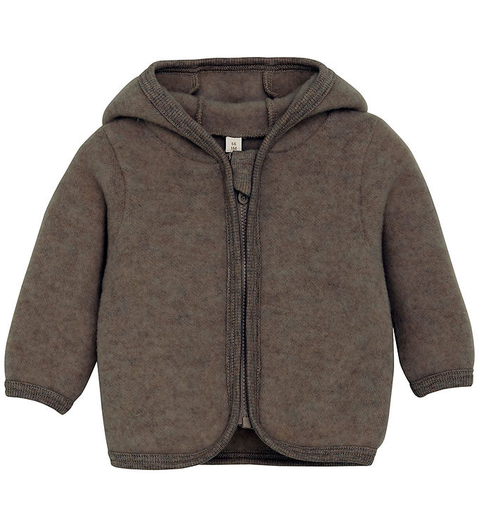 Huttelihut Cardigan - Uldfleece - Brown Melange m. Ører