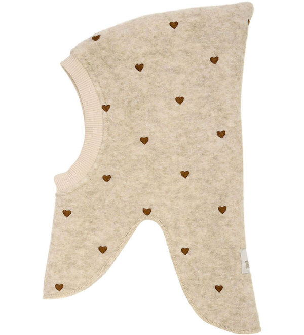 Huttelihut Elefanthue - Uld - 2-lags - Sand Melange m. Hjerter