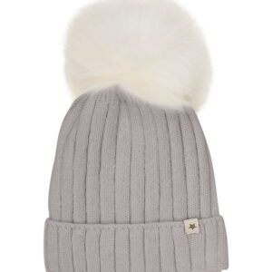 Huttelihut Hue - Uld/Bomuld - Strik - Medium Gråmeleret m. Kvast