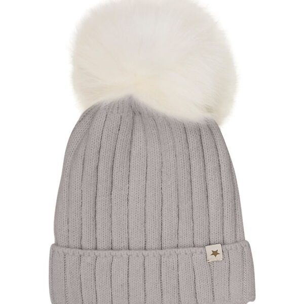 Huttelihut Hue - Uld/Bomuld - Strik - Medium Gråmeleret m. Kvast