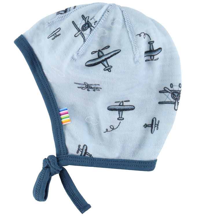 Joha Babyhjelm - 1-lags - Uld/Bambus - Lyseblå m. Print