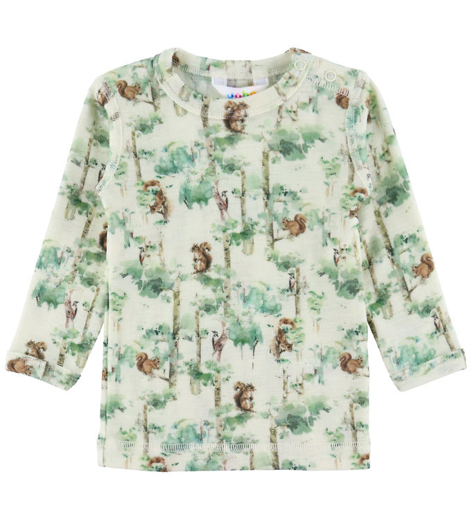 Joha Bluse - Uld - Off White m. Træer Joha Bluse - Uld - Off White m. Træer