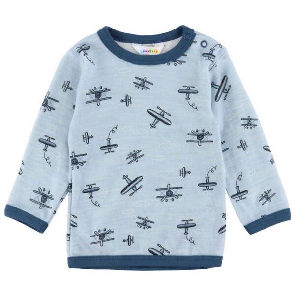 Joha Bluse - Uld/Bambus - Lyseblå m. Print