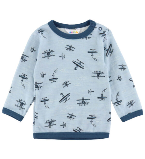 Joha Bluse - Uld/Bambus - Lyseblå m. Print