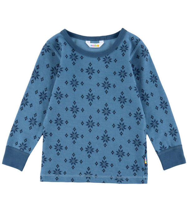 Joha Bluse - Uld/Bomuld - Blå m. Snefnug