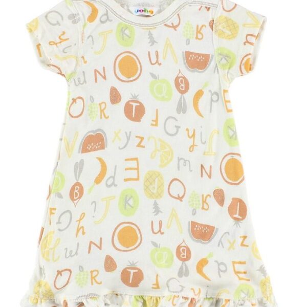 Joha Kjole - Bambus - Hvid m. Frugter/Bogstaver Joha Kjole - Bambus - Hvid m. Frugter/Bogstaver