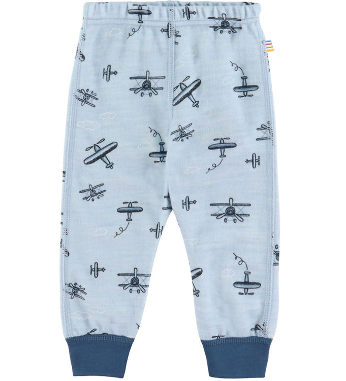 Joha Leggings - Uld/Bambus - Lyseblå m. Print