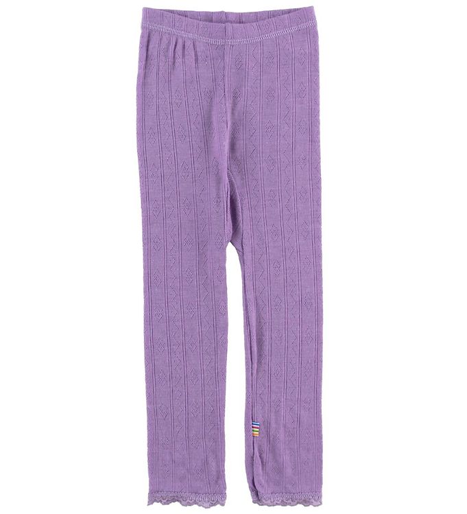 Joha Leggings - Uld/Silke - Lilla m. Hulmønster Joha Leggings - Uld/Silke - Lilla m. Hulmønster