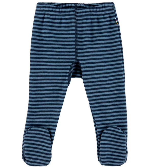 Joha Leggings m. Fødder - Uld - Blå m. Striber