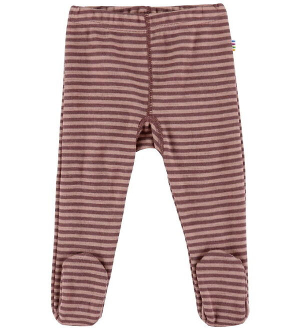 Joha Leggings m. Fødder - Uld - Rose m. Striber