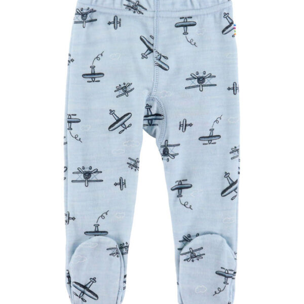 Joha Leggings m. Fødder - Uld/Bambus - Lyseblå m. Print