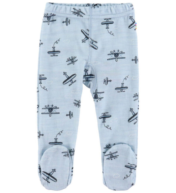 Joha Leggings m. Fødder - Uld/Bambus - Lyseblå m. Print
