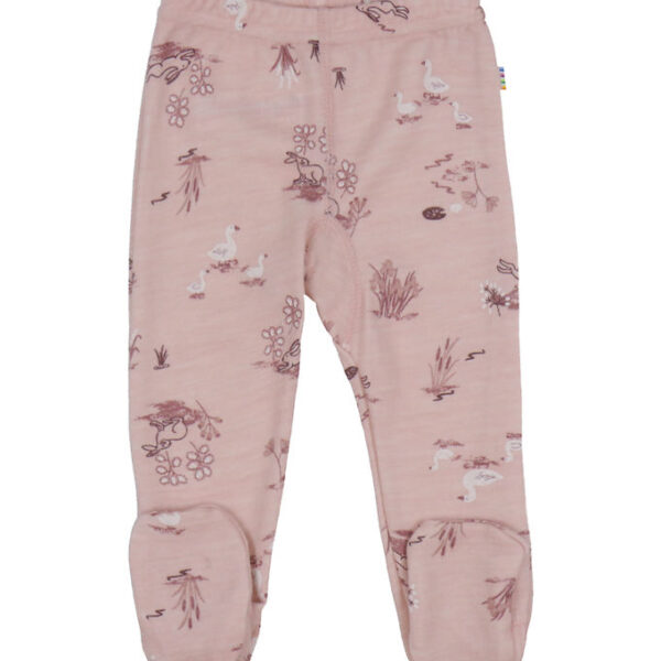 Joha Leggings m. Fødder - Uld/Bambus - Lyserød m. Print