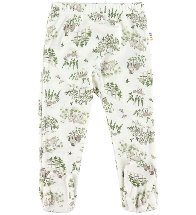 Joha Leggings m. Fødder - Uld/Silke - Off White m. Træer Joha Leggings m. Fødder - Uld/Silke - Off White m. Træer