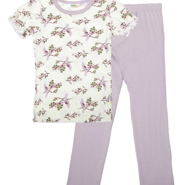 Joha Nattøj - Bambus - Off White/Lilla m. Papegøje Joha Nattøj - Bambus - Off White/Lilla m. Papegøje