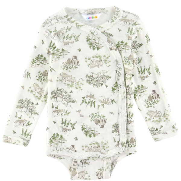 Joha Slå-Om Body l/æ - Uld/Silke - Off White m. Træer