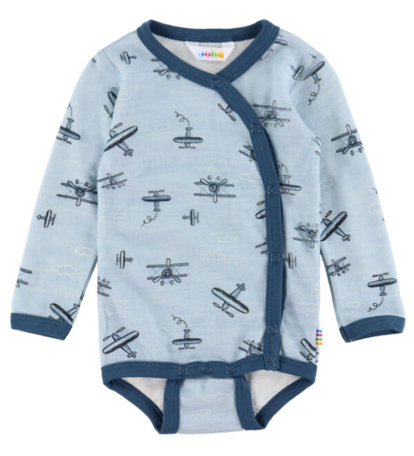 Joha Slå-om Body l/æ - Uld/Bambus - Lyseblå m. Print Joha Slå-om Body l/æ - Uld/Bambus - Lyseblå m. Print