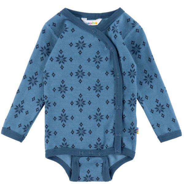 Joha Slå-om Body l/æ - Uld/Bomuld - Blå m. Snefnug